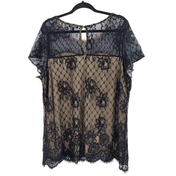 Blouse Womens Plus Sz 2X Black Lace Overlay Illusion Sweetheart Top Night Out - Picture 6 of 9